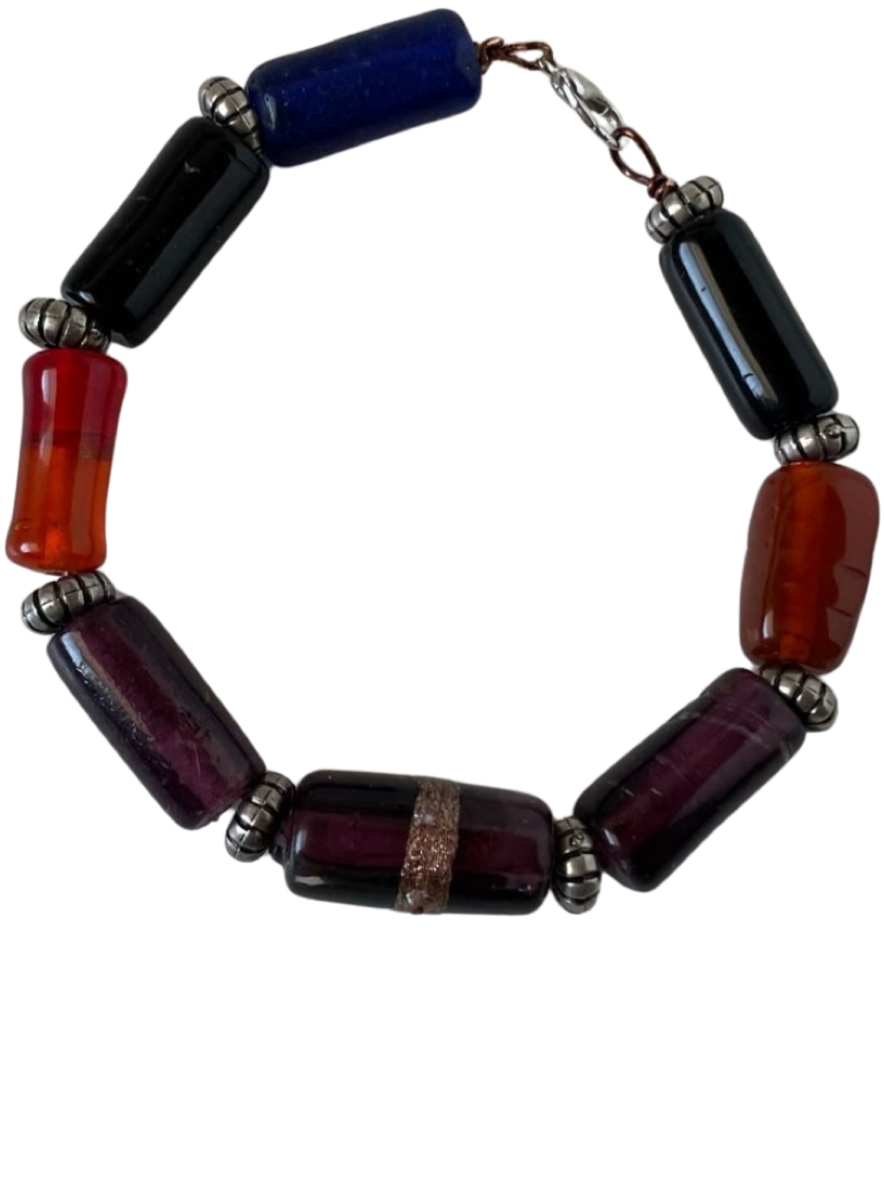 Bracelet Multi-Colored Dark Earth Tones Glass Beads Handcrafted 7.5-Inch from Sylvia Leroux