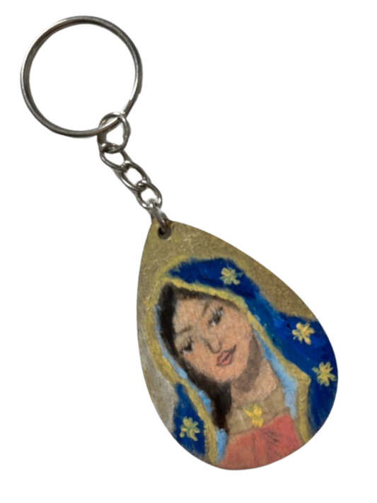 Keychain Virgin Mary Handpainted 2.5 inch