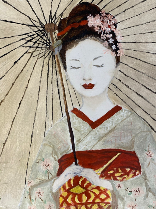 Original Art Maiko Apprentice Geisha in Kyoto Oil on Wood Panel