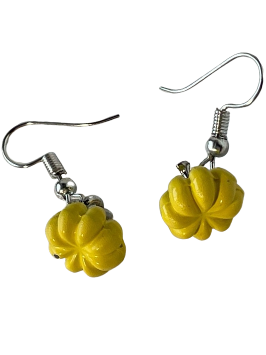 Earrings Dangle Pumpkins Yellow Silver Yellow 0.5 Inch Long 10 mm Bead from Sylvia Leroux