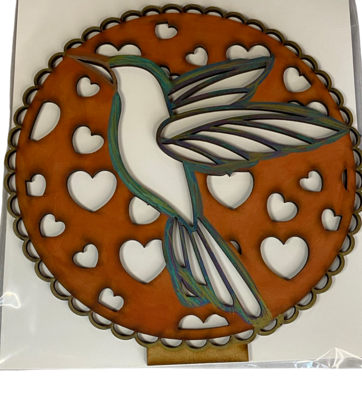 Ornamental Hummingbird Lasered Handpainted Tabletop 10 x 10 - Ysleta Mission Gift Shop