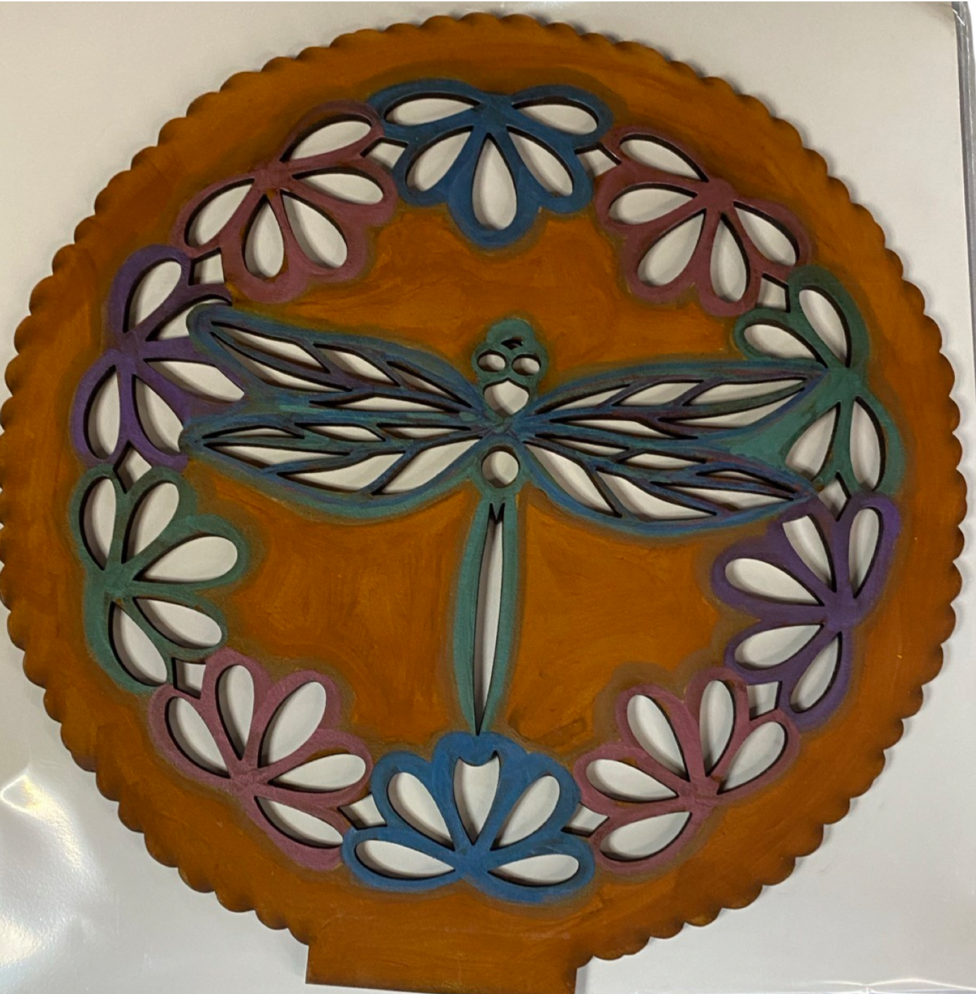 Ornamental Dragonfly Lasered Handpainted Tabletop 10 x 10 - Ysleta Mission Gift Shop