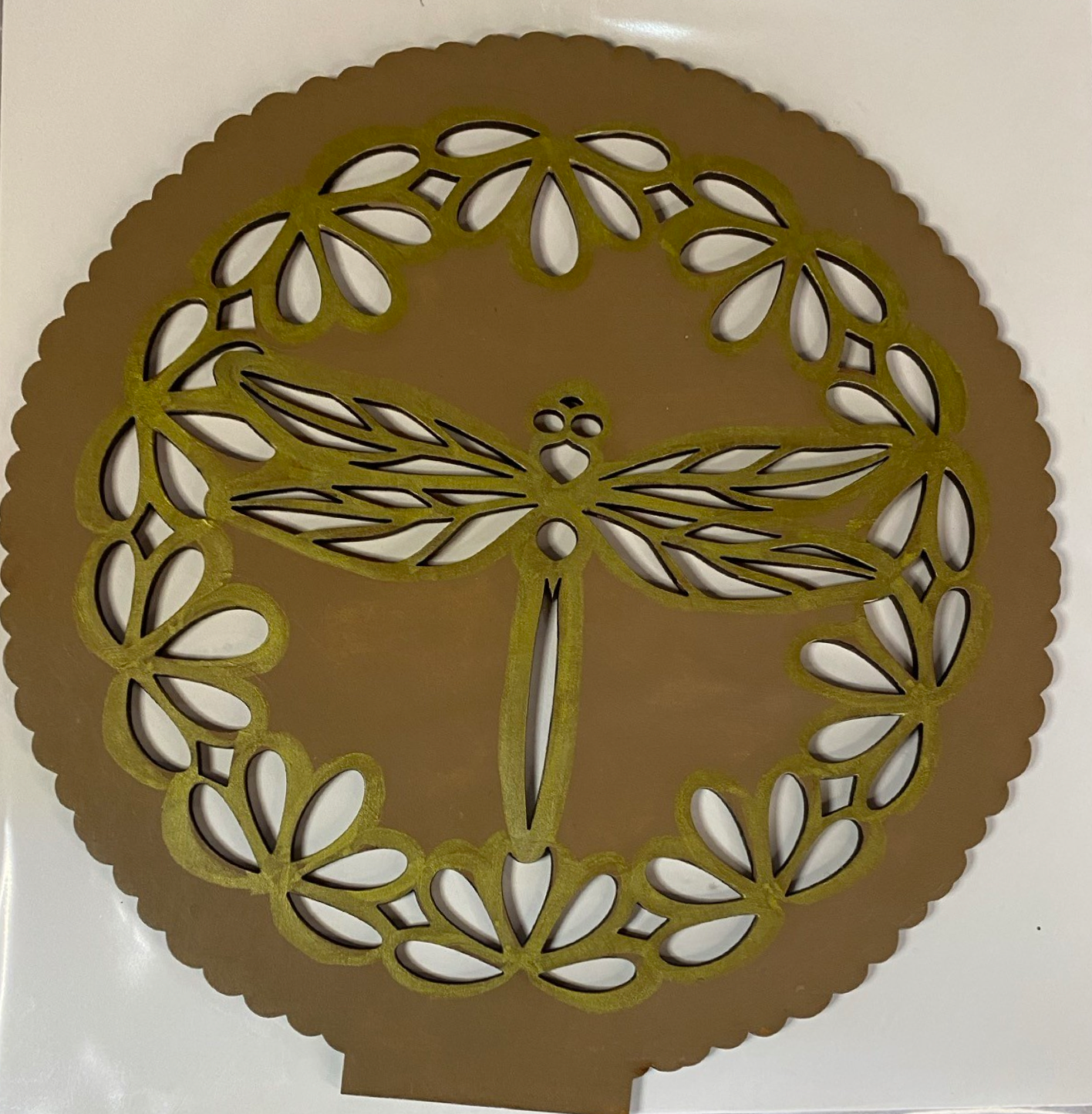 Ornamental Dragonfly Lasered Handpainted Tabletop 10 x 10