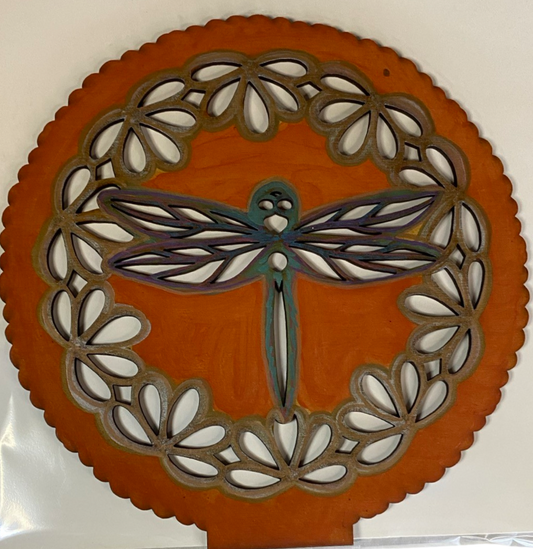 Ornamental Dragonfly Lasered Handpainted Tabletop 10 x 10