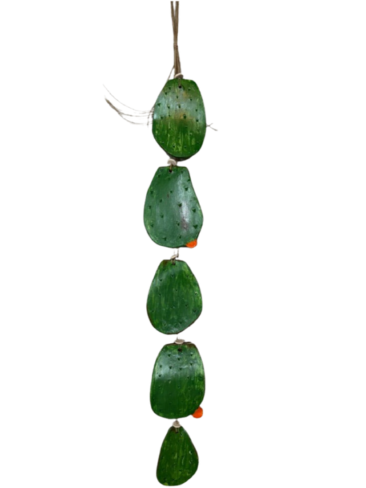 Sculpted Wall Decor Handcrafted Clay Green Cactus Pads Orange Tuna Fruit Beads Multi Strand  Lifelike 30 inch