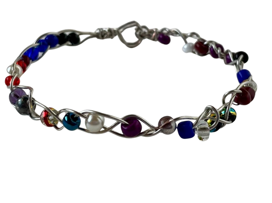Bracelet Silver Wire Multicolor Seed Beads Braided Wire Design Glass Beads Wire Clasp 7 Inch from Sylvia Leroux