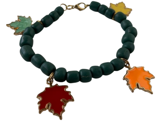 Bracelet  Leaf Green Charms Multicolor Green Bracelet Reconstituted Glass Bead Alloy Charms 7.75 Inch from Sylvia Leroux