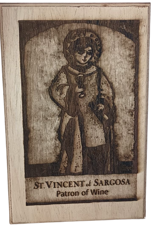 Plaque Saint Vincent of Sargosa Religious Maple Wood Lasered 7.5 by 11.5 inches