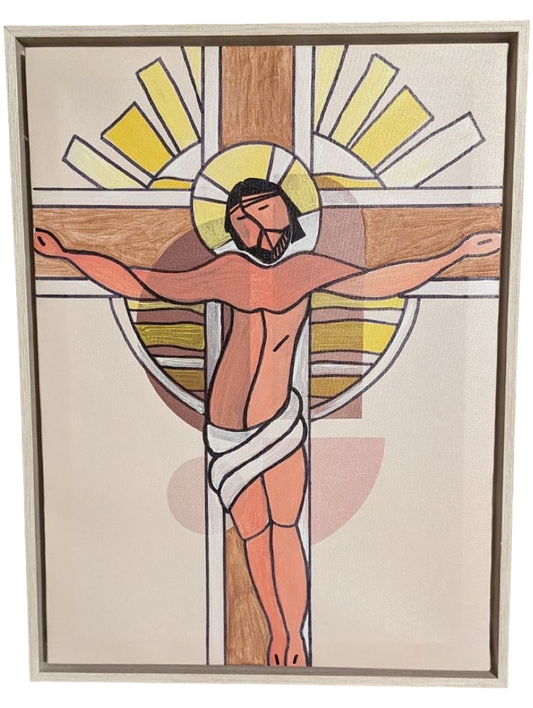 Original Artwork White Frame Crucifix 12 x 16