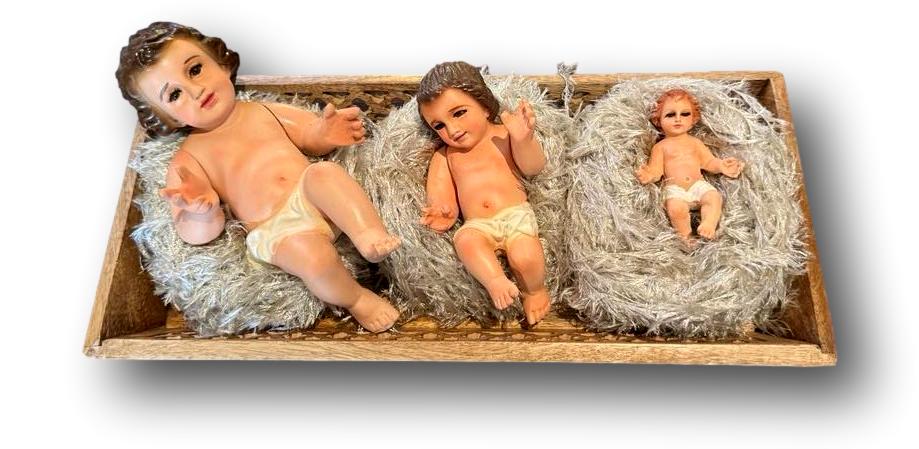 Baby Jesus Figurine with Glass Eyes – Realistic Features and Movable Arms, Handcrafted in Mexico