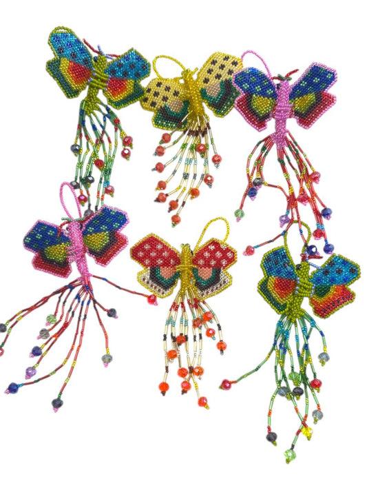 Beaded Butterfly Ornament with Tassel - Handmade Mexican Embroidered Charm for Bags & Decor