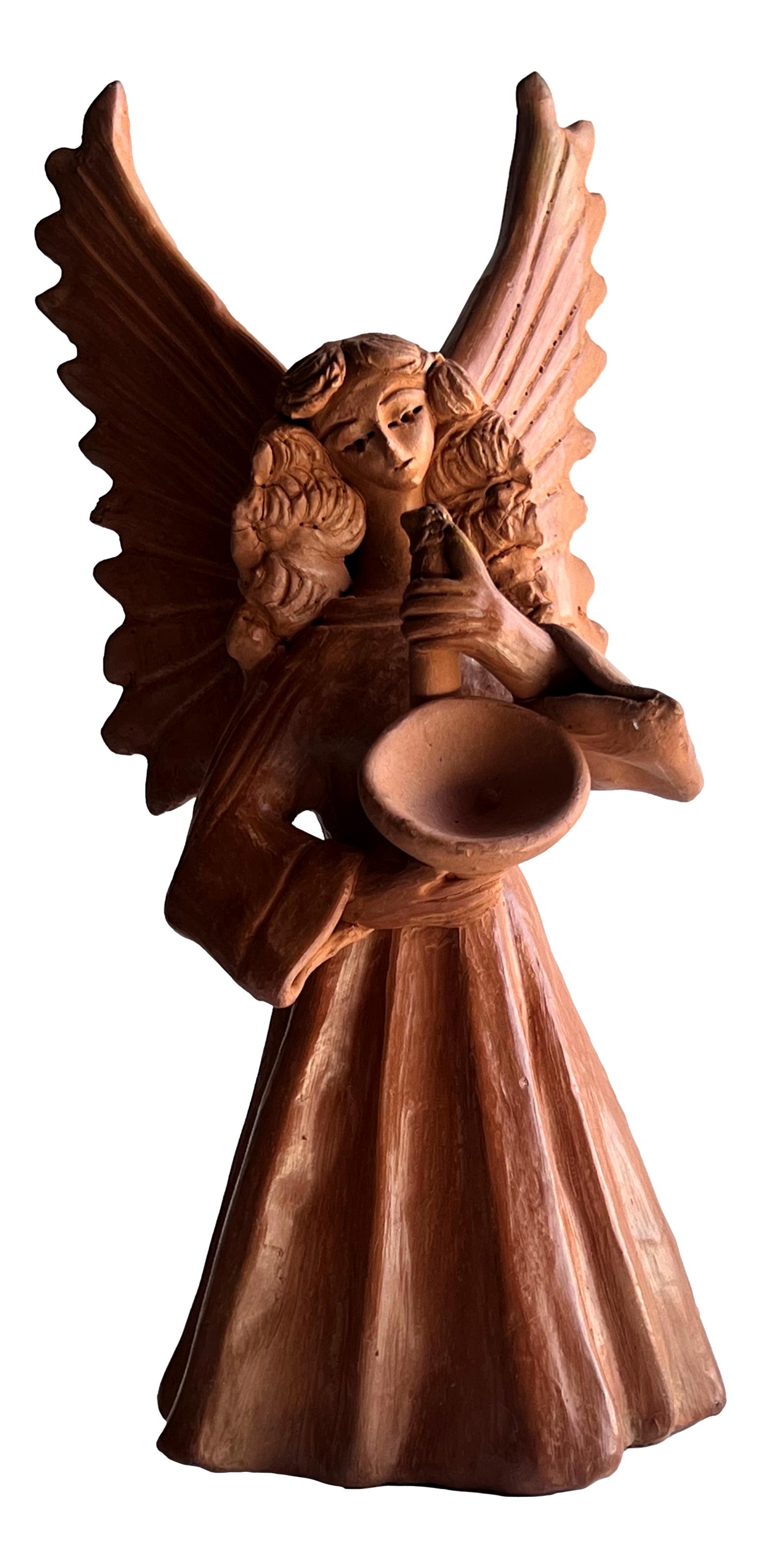 Statue Angel Terra Cotta Candle Holder - 10" x 4" Handcrafted Religious Decor - Ysleta Mission Gift Shop