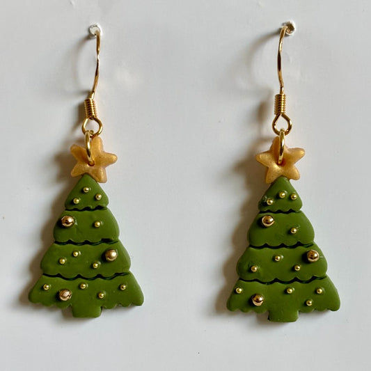 Handcrafted Clay Christmas Tree Dangle Earrings, 0.75 x 2 in