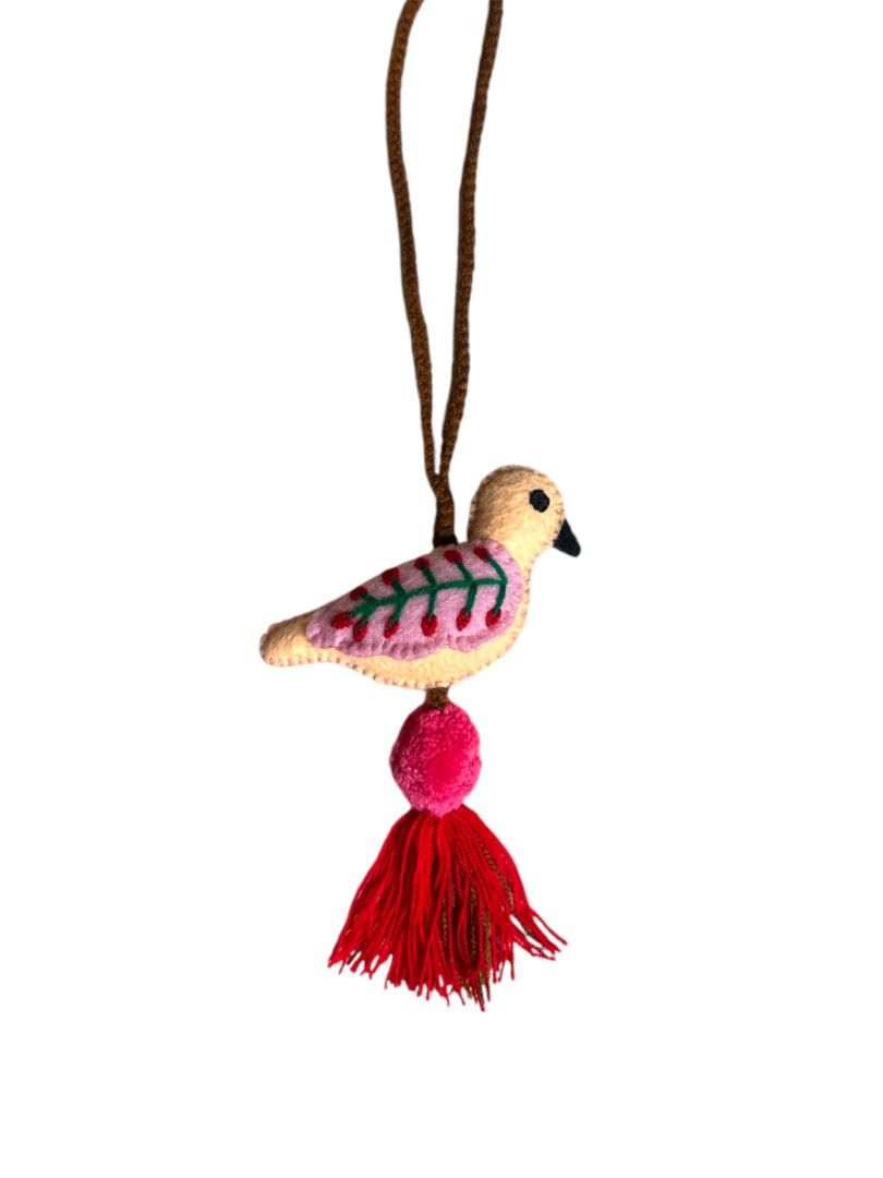 Bird Embroidered Mexican Charm with Tassel - Handcrafted Bag Charm, Keychain, or Ornament