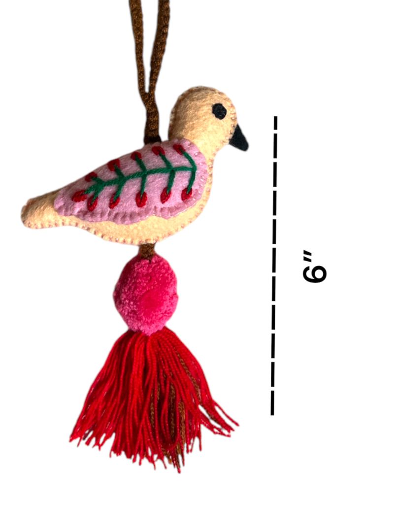 Bird Embroidered Mexican Charm with Tassel - Handcrafted Bag Charm, Keychain, or Ornament