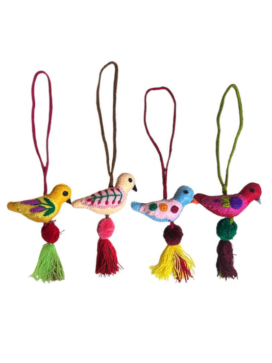 Bird Embroidered Mexican Charm with Tassel - Handcrafted Bag Charm, Keychain, or Ornament