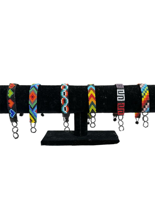 Hand-Beaded Artisan Cuff Bracelet from Mexico - Colorful Mexican Bracelet with Intricate Patterns