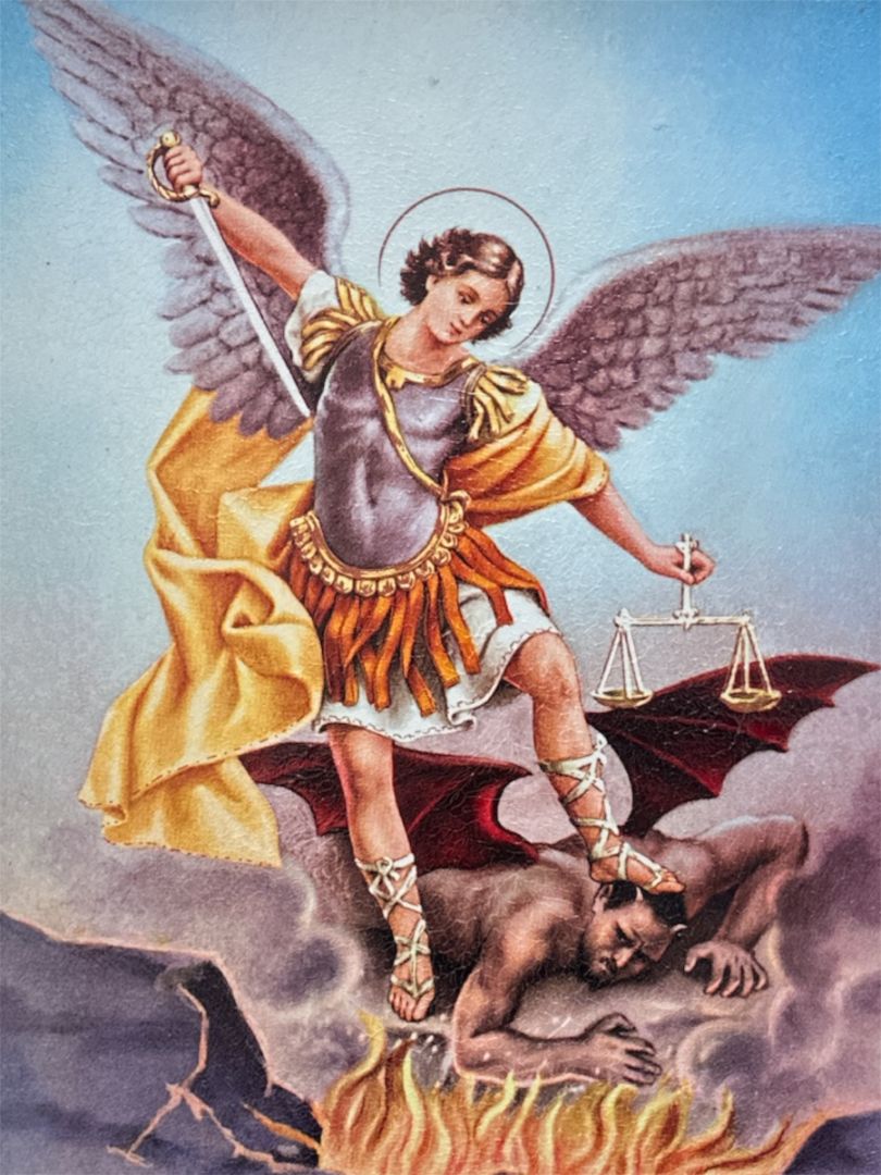 Saint Michael Archangel Print in Handcrafted Pine Wood Frame - 13 x 17.5 Wall Art