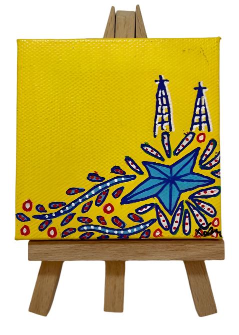 "Yellow Fiesta" Mini Painting on Easel – El Paso-Inspired Canvas (3" x 3")