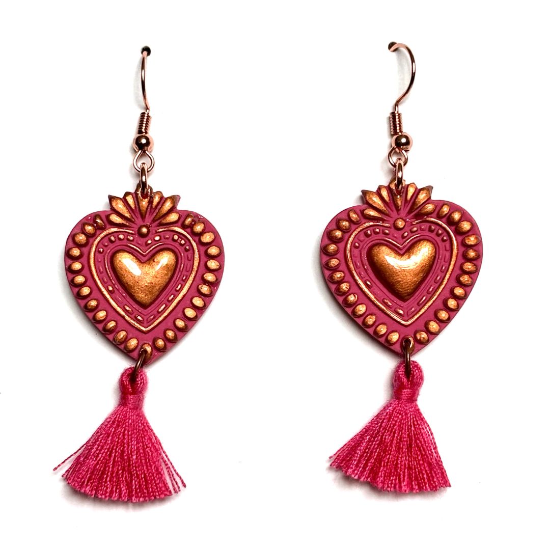 Sacred Heart Clay Earrings – Handcrafted Symbol of Love