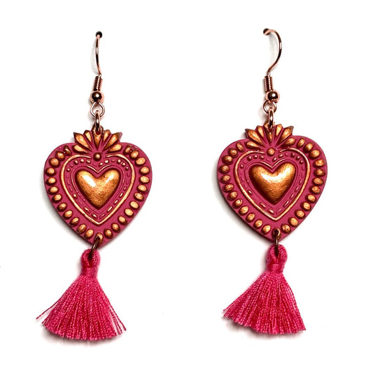 Sacred Heart Clay Earrings – Handcrafted Symbol of Love