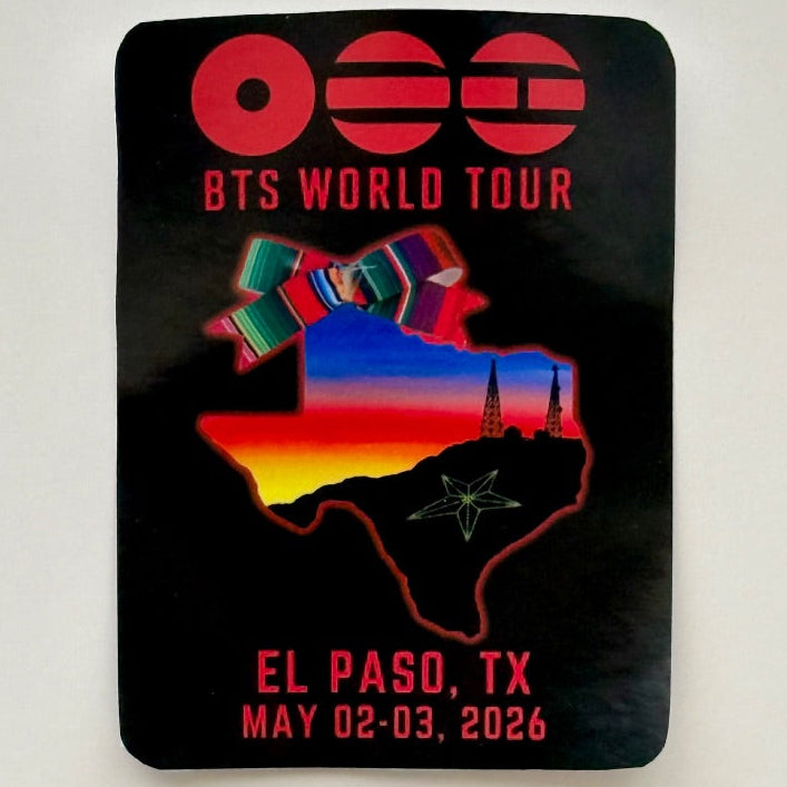 BTS El Paso Arirang Tour 2x3 inch sticker featuring colorful design, part of El Paso souvenirs and gifts by Krystal Molina