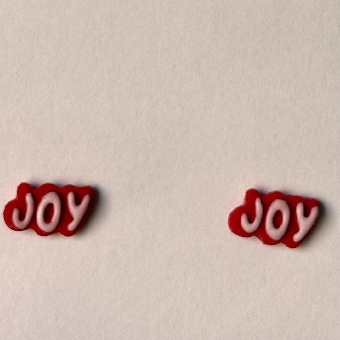 Handcrafted Polymer Clay JOY Stainless Steel Stud Earrings – 0.5 in
