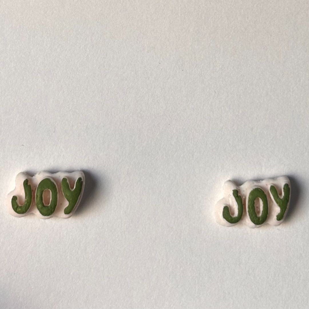 Handcrafted Polymer Clay JOY Stainless Steel Stud Earrings – 0.5 in
