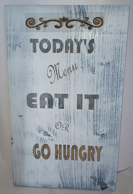 Plaque Sassy "Today's Menu" Distressed White Pine Lasered 9 by 12 inches
