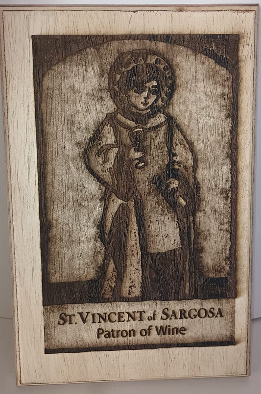 Plaque Saint Vincent of Sargosa Religious Maple Wood Lasered 7.5 by 11.5 inches