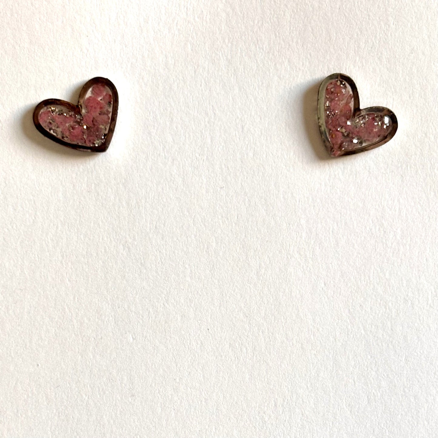 Silver Stainless Steel Resin Pink Glitter Heart Stud Earrings - Ysleta Mission Gift Shop