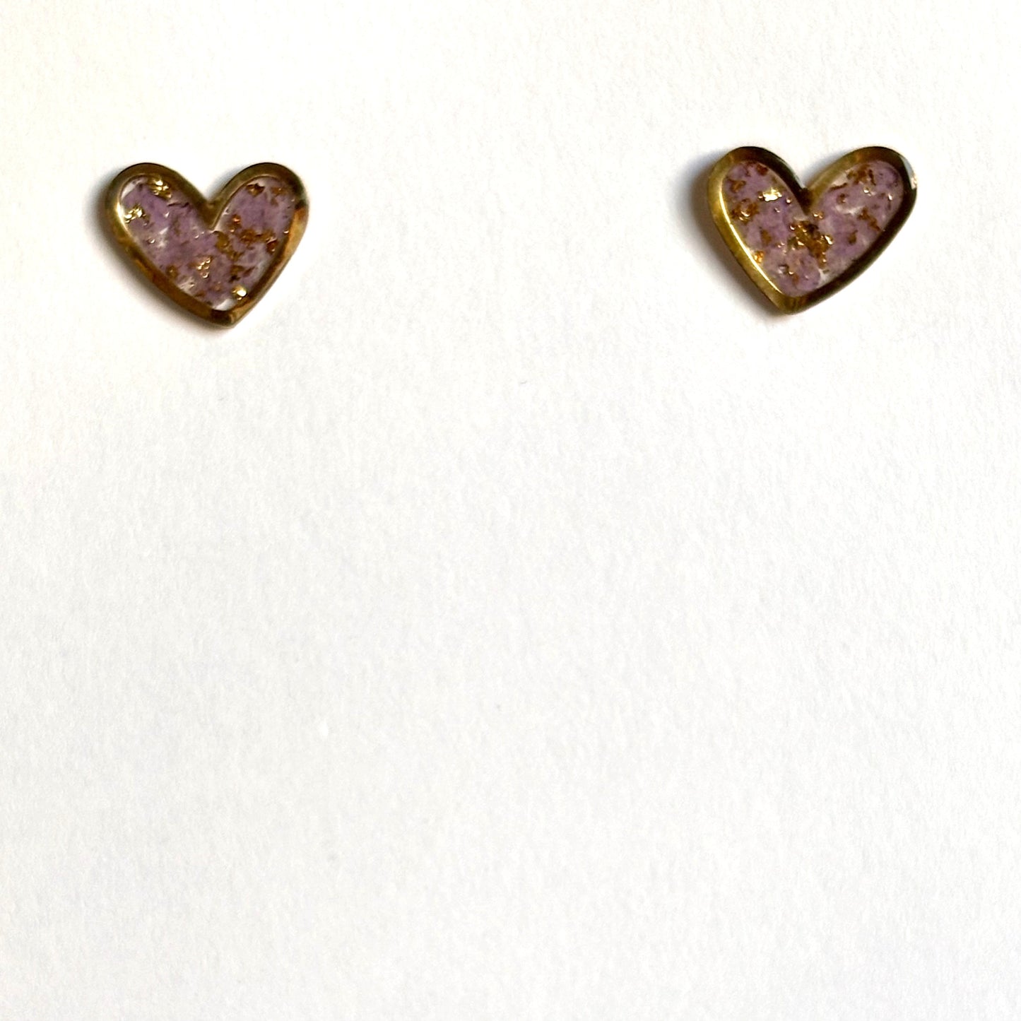 Gold Stainless Steel Resin Purple Glitter Heart Stud Earrings - Ysleta Mission Gift Shop