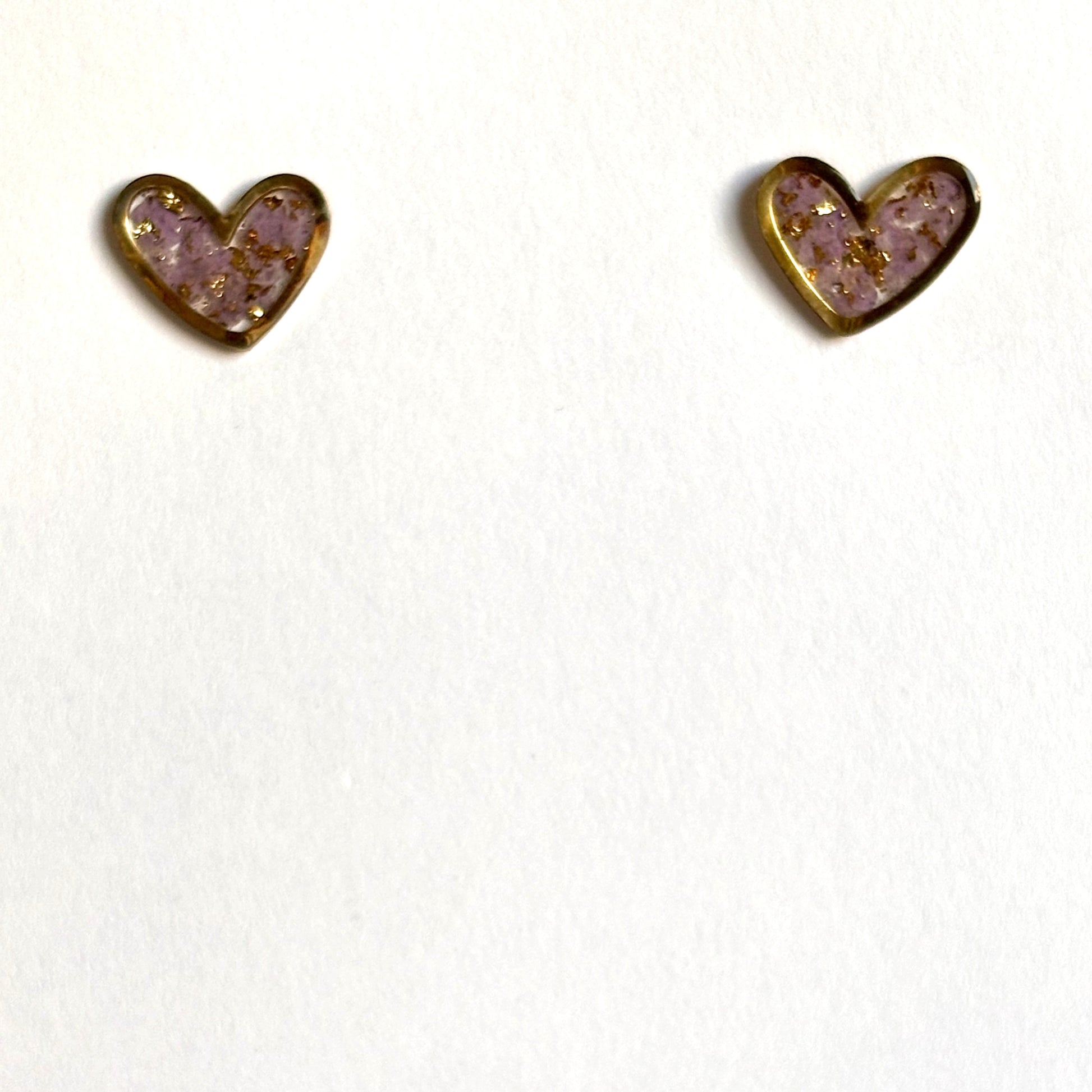 Gold Stainless Steel Resin Purple Glitter Heart Stud Earrings - Ysleta Mission Gift Shop
