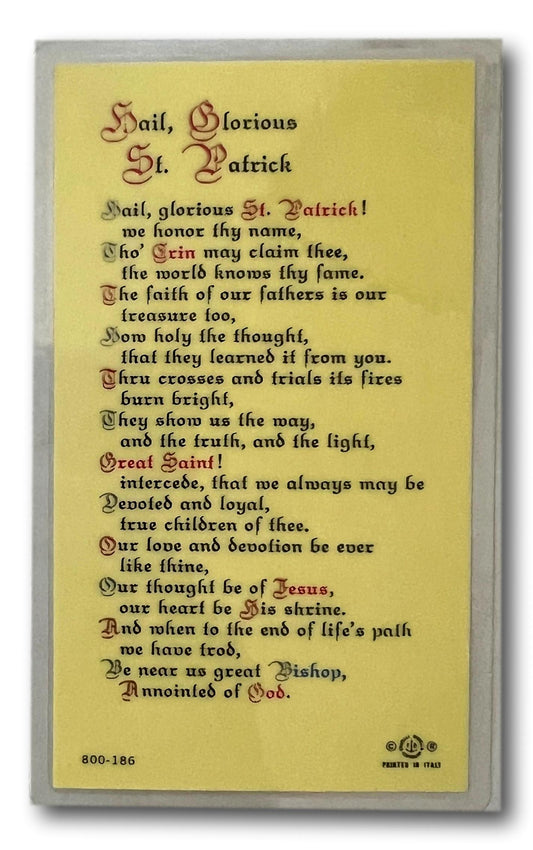 Hail Glorious Saint Patrick – Laminated Prayer Card | Rare Irish Catholic Heritage Gift - Ysleta Mission Gift Shop