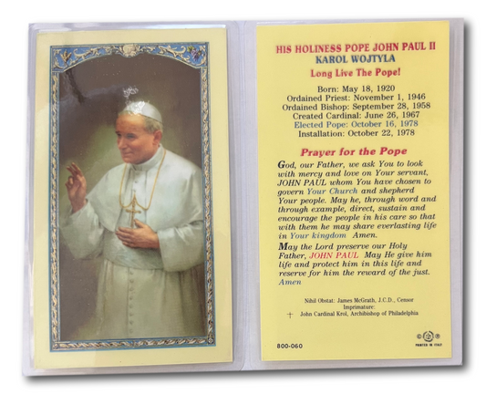 His Holiness Pope John Paul II – Laminated Prayer Card | Rare Tribute to a Beloved Saint