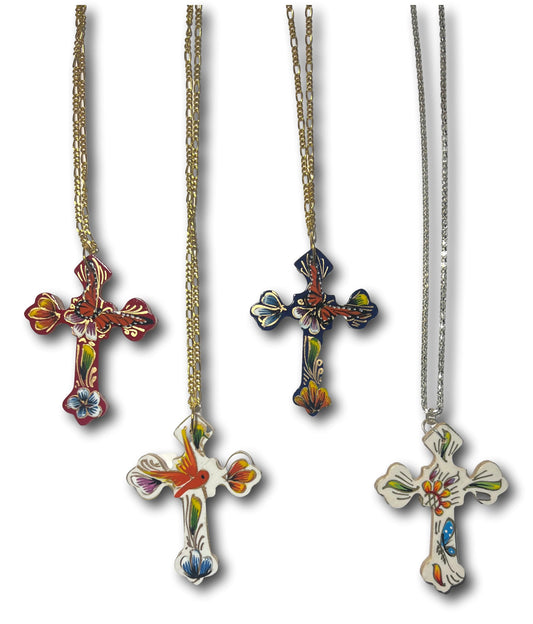 Handcrafted Painted Lacquered 3 Inch Cross Necklace with Keepsake Box