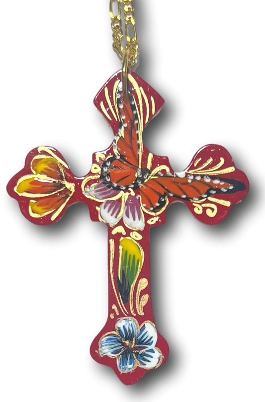 Handcrafted Painted Lacquered 3 Inch Cross Necklace with Keepsake Box - Ysleta Mission Gift Shop
