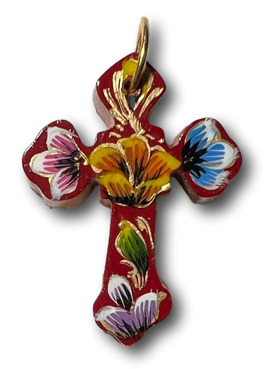 Handcrafted Painted Lacquered 2 Inch Cross Pendants with Keepsake Box