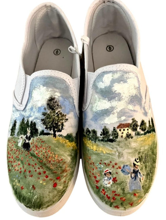 Canvas Loafer Monet Inspired Poppy Field Hand Painted Women Size 6