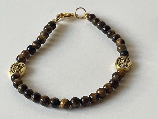 Tiger Eye Bracelet with Saint Mary Medal – 7"