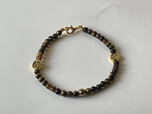 Tiger Eye Bracelet with Virgin Mary Medal – 8"