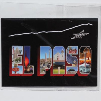 Black El Paso postcard magnet by Miguel Martinez, 2.5 x 3.5 inches, featuring a scenic view of El Paso in a souvenir magnet design.