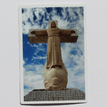Christ Statue on Cristo Rey magnet by Miguel Martinez, 2.5 x 3.5 inches, featuring detailed religious souvenir magnet.