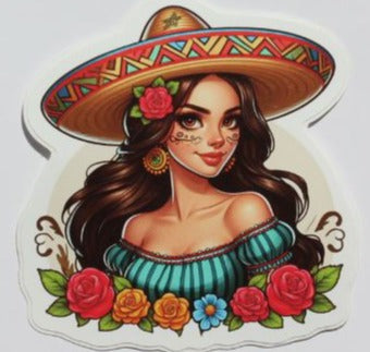 Stickers Girl With Sombrero Vinyl Glossy Removeable 3x3