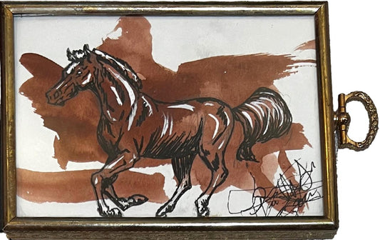 Art Original Hmong Horse a Reddish Brown Watercolor Indoodle
