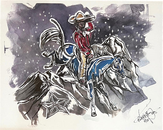 Art Original "Rodeo Under the Stars" 8x10 inches print