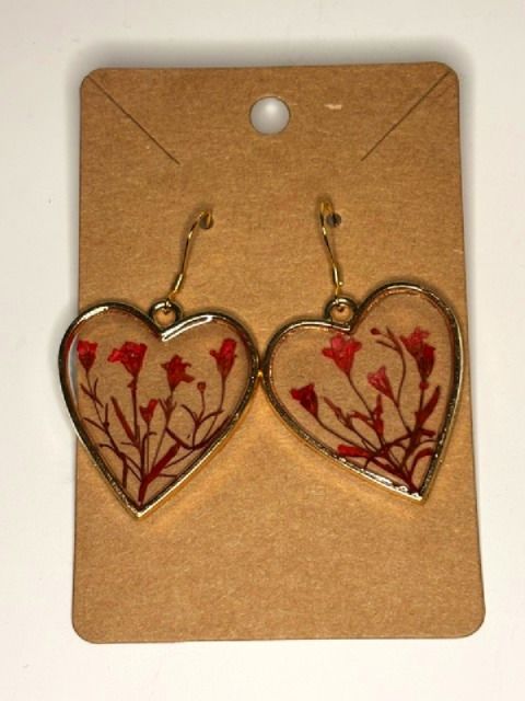 Floral Heart Dangle Earrings – Handcrafted by Local Artist, Lightweight & Elegant