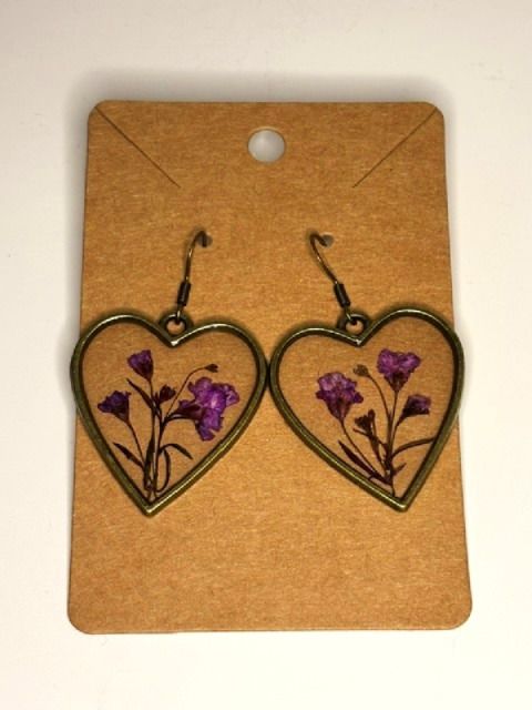 Floral Heart Dangle Earrings – Handcrafted by Local Artist, Lightweight & Elegant