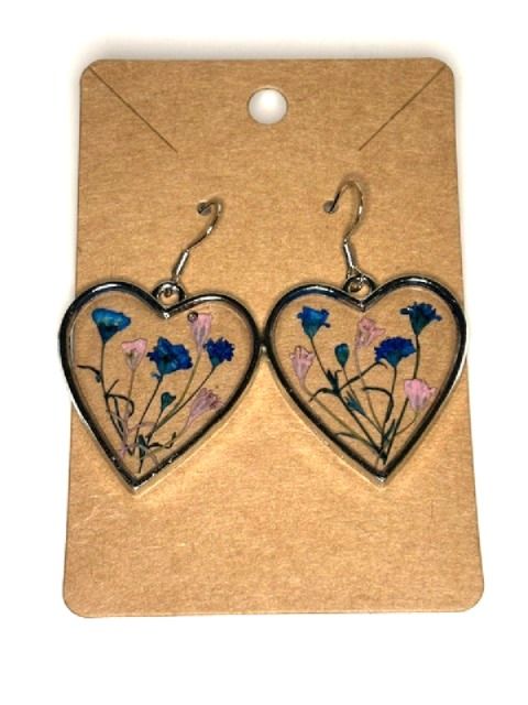 Floral Heart Dangle Earrings – Handcrafted by Local Artist, Lightweight & Elegant