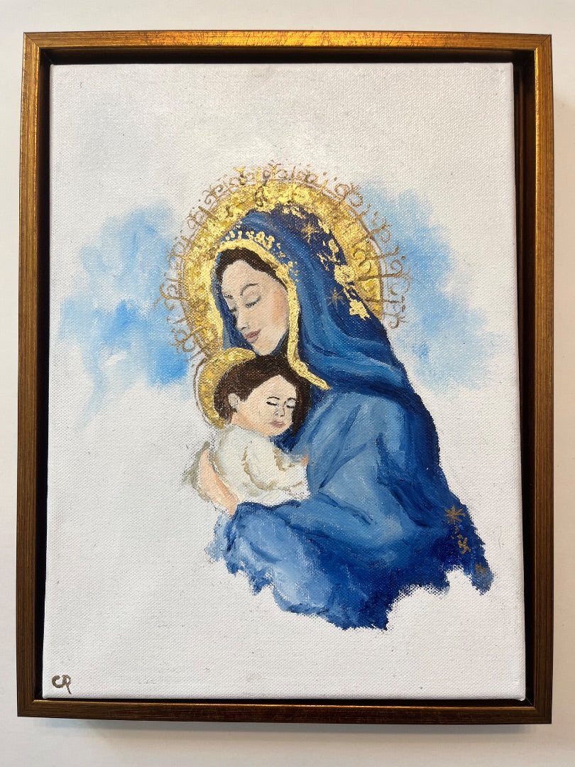 Virgin Mary & Baby Jesus – 9" x 12" Original Oil on Canvas (Framed Art)